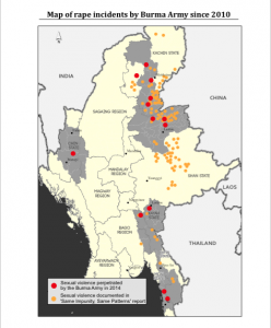 Map of Rape Incidents by Burma Army Since 2010 (Source: WLB)
